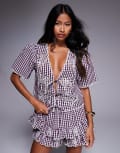 [River Island] River Island tie front top in red gingham (Part of a set) S Red-dark