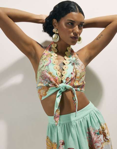 River Island Tie halter neck top in green - view 1