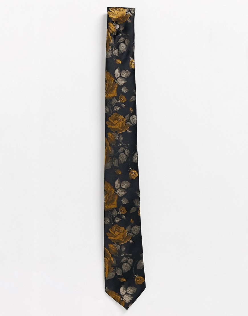 River Island tie in floral print-Black