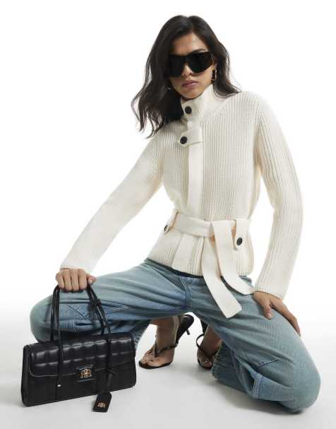 River Island Tie rib cardigan in cream - view 1