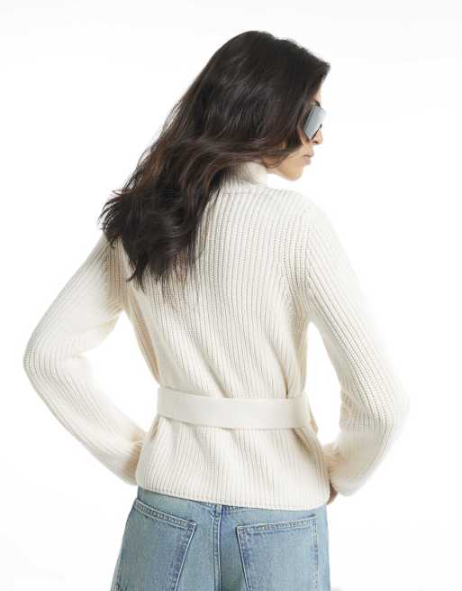 River Island Tie rib cardigan in cream , 4 of 4