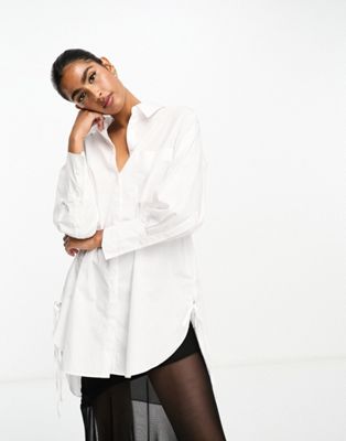 River Island Tie Side Oversized Shirt in White