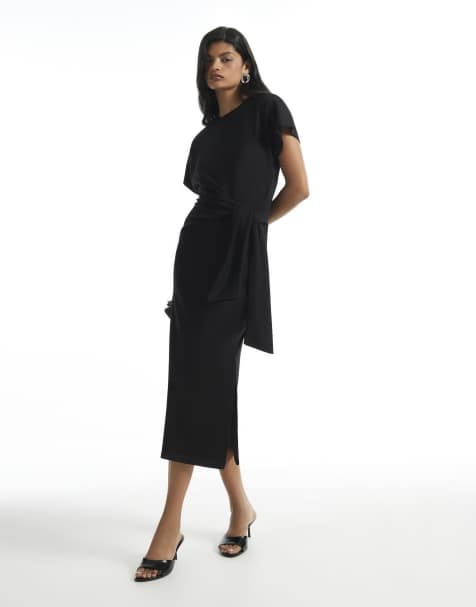 River Island Tie side premium midi dress in black - view 1