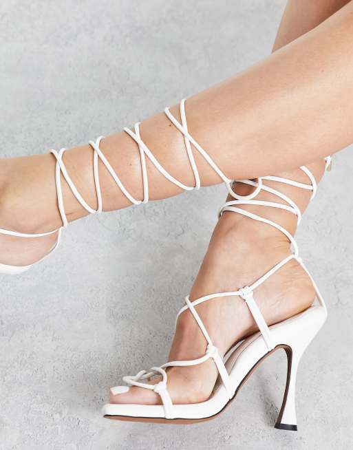 White lace up high 2024 heels