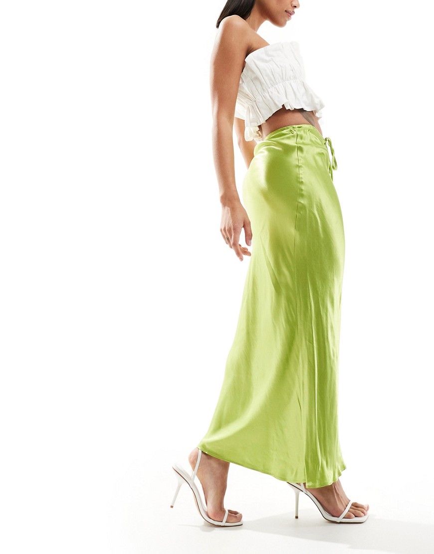 River Island tie waist bias cut midi skirt in green