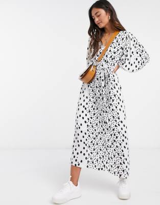 polka dot waist tie midi dress