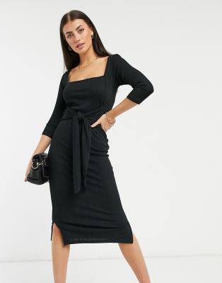 river island black ribbed dress