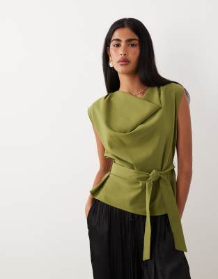 River Island tie waist tailored top in khaki khaki 13190₽