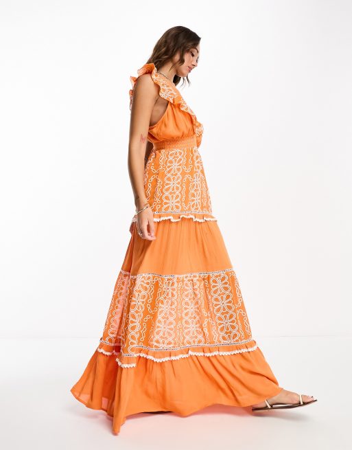 river island orange maxi dress