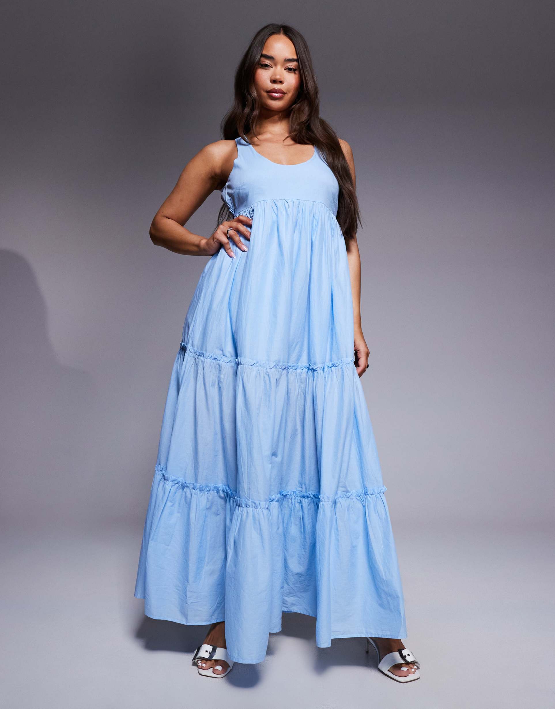 river island tiered maxi dress in blue