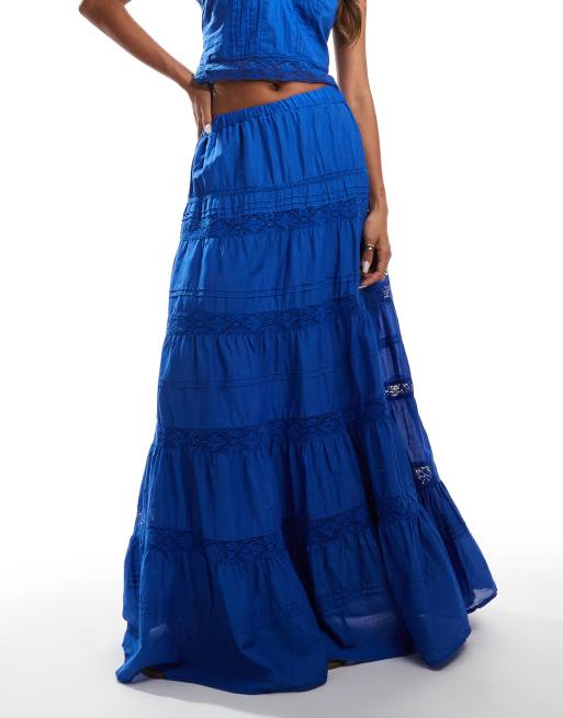 River Island tiered maxi skirt co ord in cobalt blue ASOS
