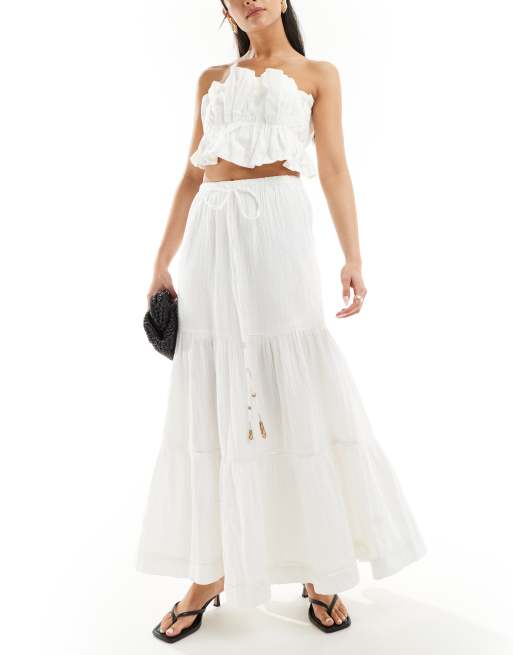 River Island tiered maxi skirt in white | ASOS