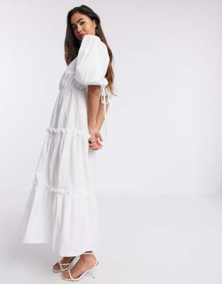 white tiered dress maxi