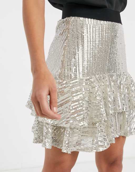 Silver sequin shop tiered skirt