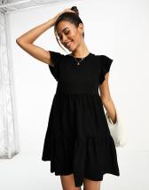 Black printed tiered short dress by Aaheli