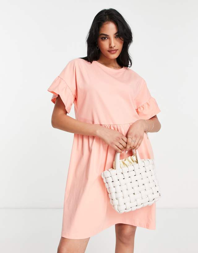 River Island tiered smock mini dress in coral