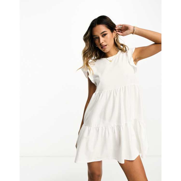 White ruffle 2024 smock dress