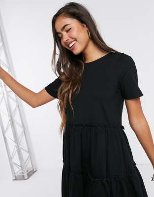 black tiered t shirt dress