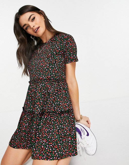 River Island tiered smock mini t-shirt dress in floral