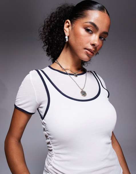 River Island tipped 2 in 1 t-shirt vest in white - view 1