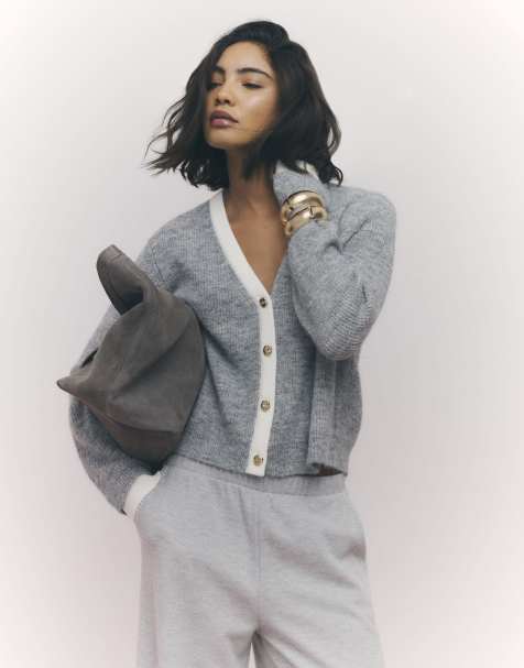 River Island Tipped cardigan in grey - light - view 1