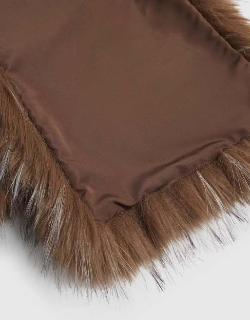 River Island Tipped long faux fur scarf in brown, 3 of 3