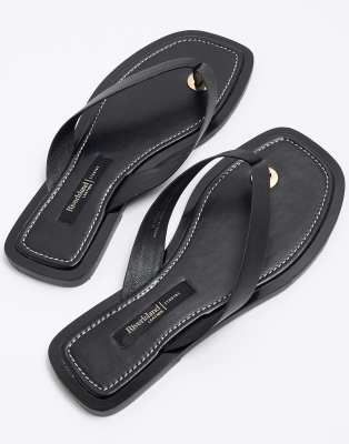 River Island Toe Thong Flat Sandals In Black
