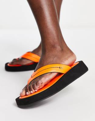River Island toe thong flatform sandal in orange - ASOS Price Checker