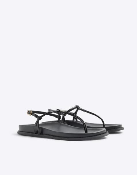 River Island Toe thong footbed sandals in black - view 1