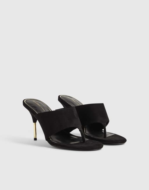 River Island Toe thong heeled sandals in black, 2 of 3
