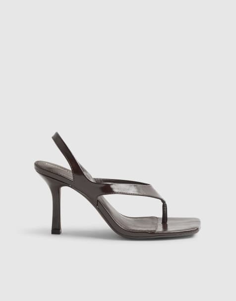 River Island Toe thong heeled sandals in brown - dark - view 1