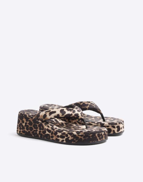 River Island Toe thong leopard print sandals in brown - light - BROWN - view 1