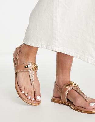 River Island Toe Thong Sandals In Beige-neutral