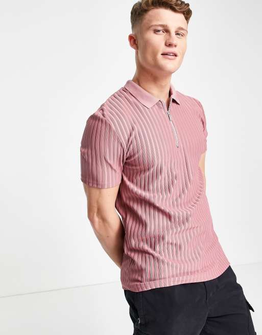 River Island - Top a coste con scollo con cerniera lampo rosa