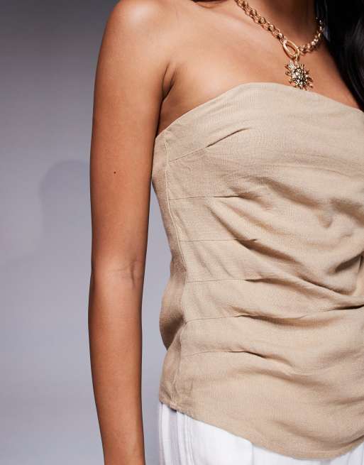 River Island - Top a fascia color pietra in misto lino, 3 di 4