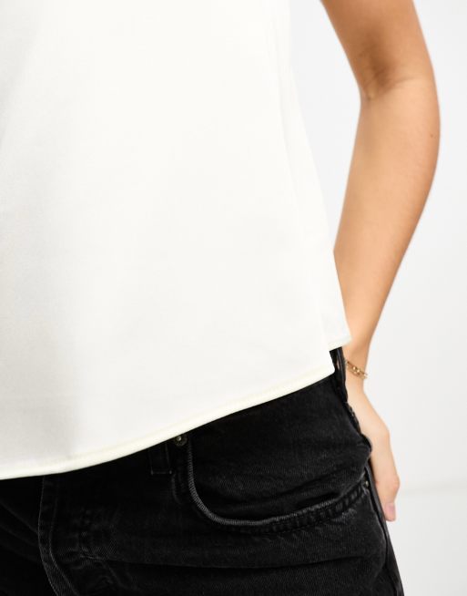 River Island - Top a fascia in raso color crema, 3 di 4
