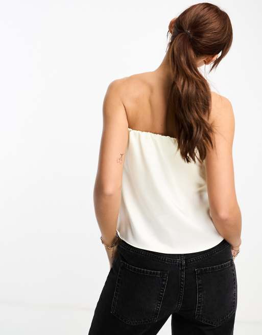 River Island - Top a fascia in raso color crema, 4 di 4