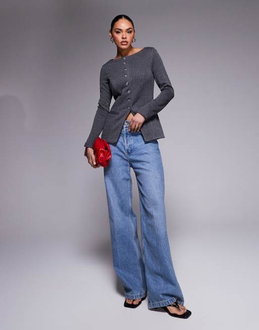 Haut Femme River Island Gris - Style Baggy Taille 10 - Manches Courtes - Très Bon état