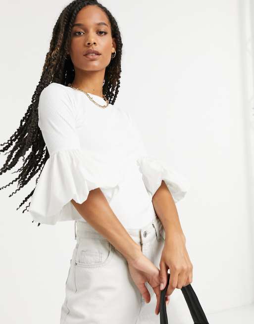 River Island - Top a maniche lunghe a sbuffo bianco