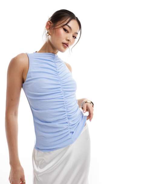 River Island - Top accollato arricciato blu - view 1