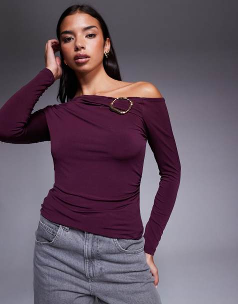 River Island - Top asimmetrico drappeggiato bordeaux - view 1