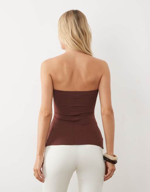 River Island - top bandeau de poliamida en marrón oscuro, 4 de 4