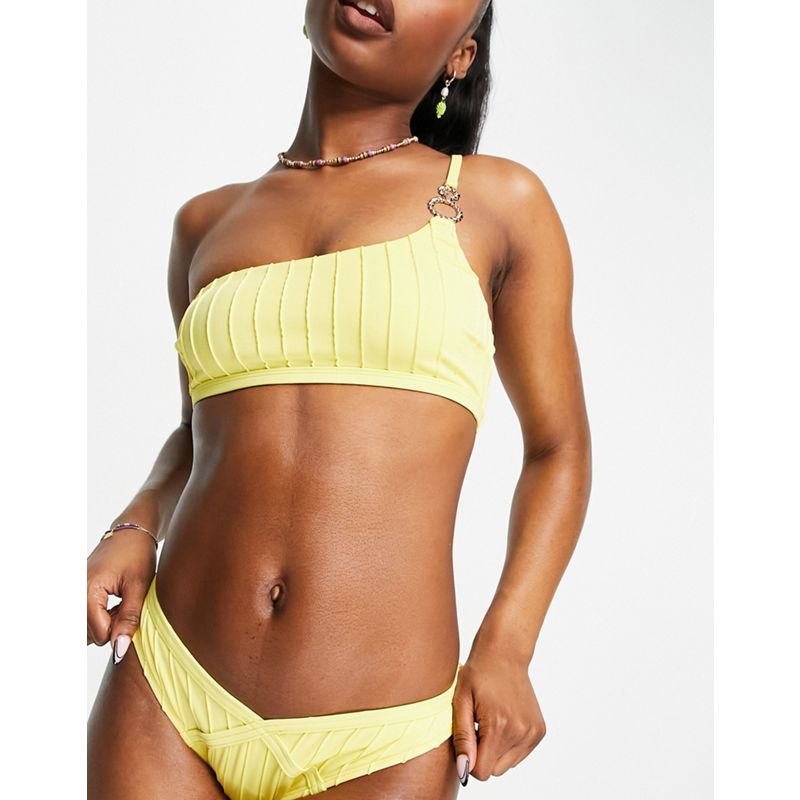 Bikini phMag River Island - Top bikini giallo con spalline asimmetriche e dettaglio anello