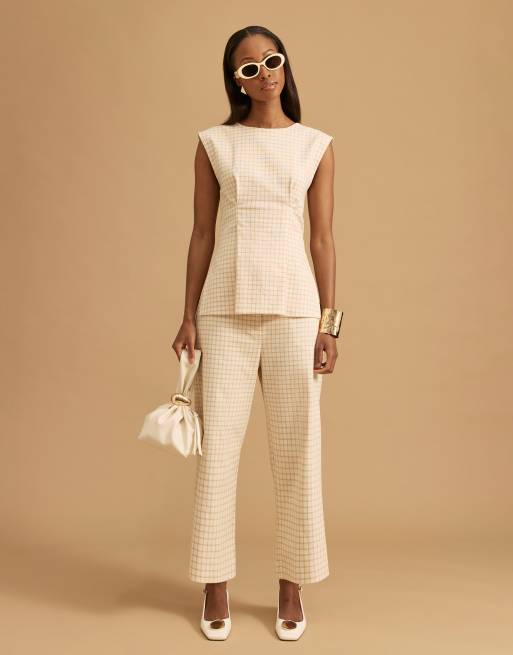 River Island - Top color crema a quadretti  , 3 di 3