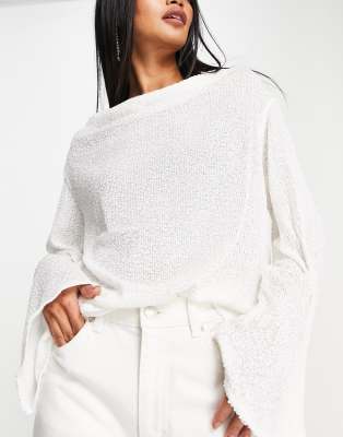 Top con scollo ad anello con paillettes bianco - River Island Camicia donna  - immagine2