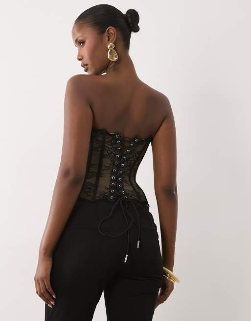River Island - Top corset en dentelle - Noir, 3 de 4