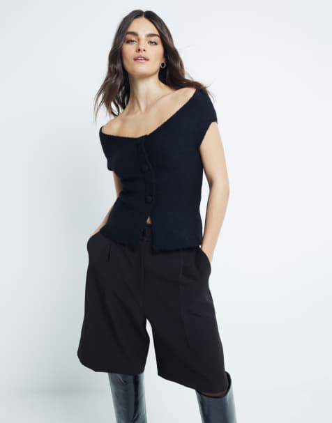 River Island - Top en maille à épaules dénudées - Noir - view 1