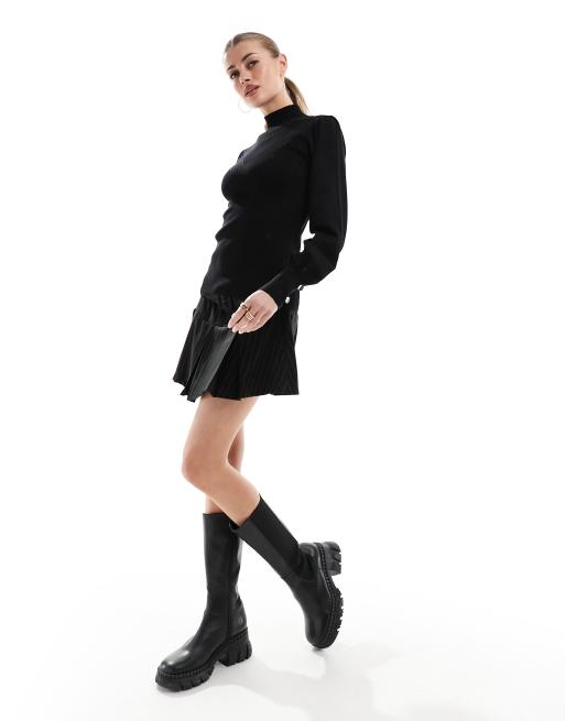 River Island - Top en maille à manches bouffantes et détail boutonné - Noir, 3 de 4