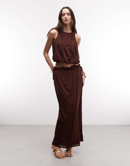 River Island - Top en mousseline coupe dos nageur à ourlet bouffant - Marron, 3 de 4