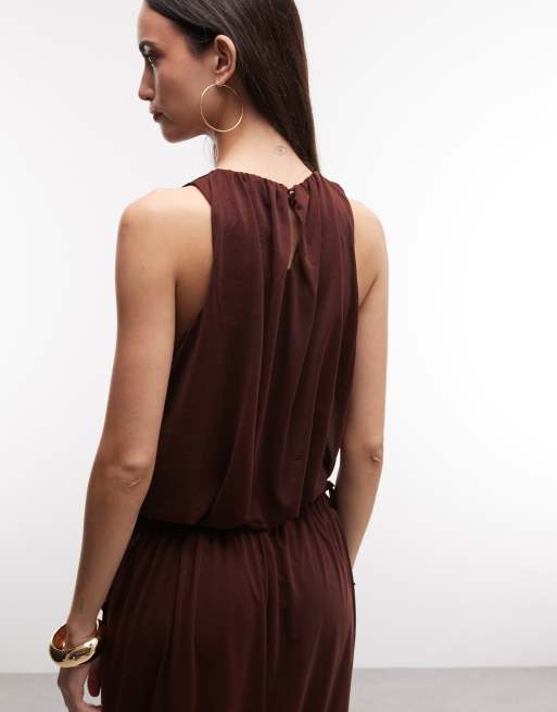 River Island - Top en mousseline coupe dos nageur à ourlet bouffant - Marron, 4 de 4
